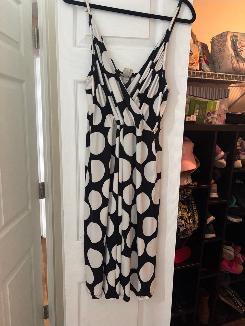 Black & White Polka Dot Sleeveless Wrap Dress